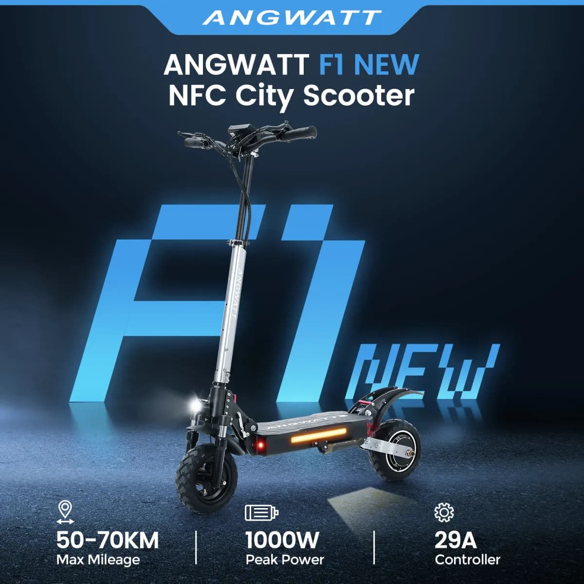 ANGWATT F1 NEW električni skiro 48V 18.2Ah 1000W 10 inch Tubeless Tires 50 70Km Max Mileage